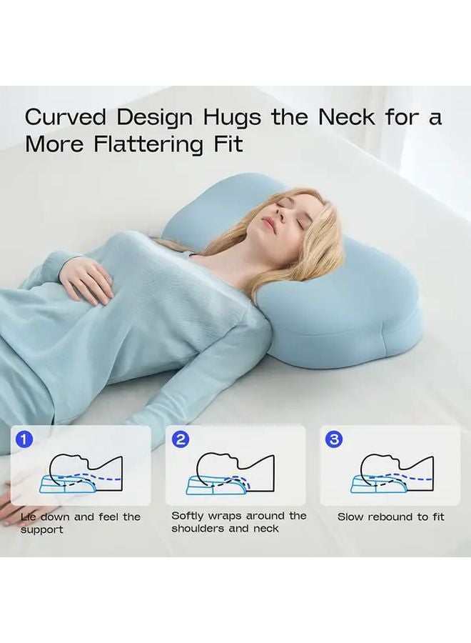 Light Blue Ergonomic Cloud Neck Pillow For Side Back Stomach Sleepers With Detachable Breathable Cover - Image 4